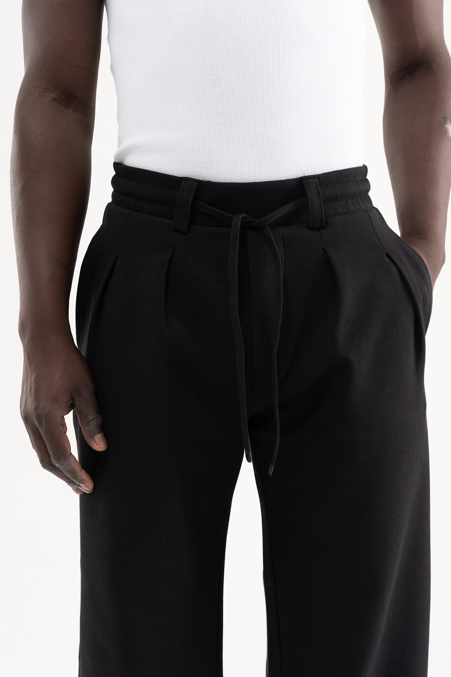 Erkek Çift Pilise Double Face Baggy Pantolon Siyah-3