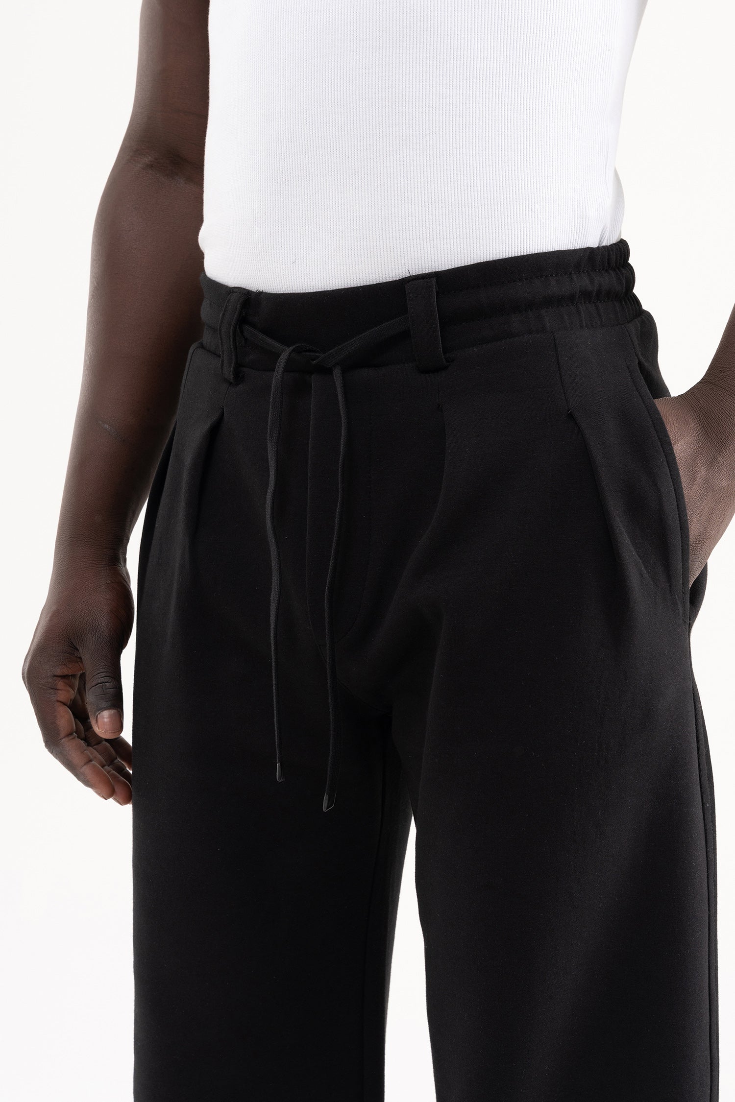 Erkek Çift Pilise Double Face Baggy Pantolon Siyah-4