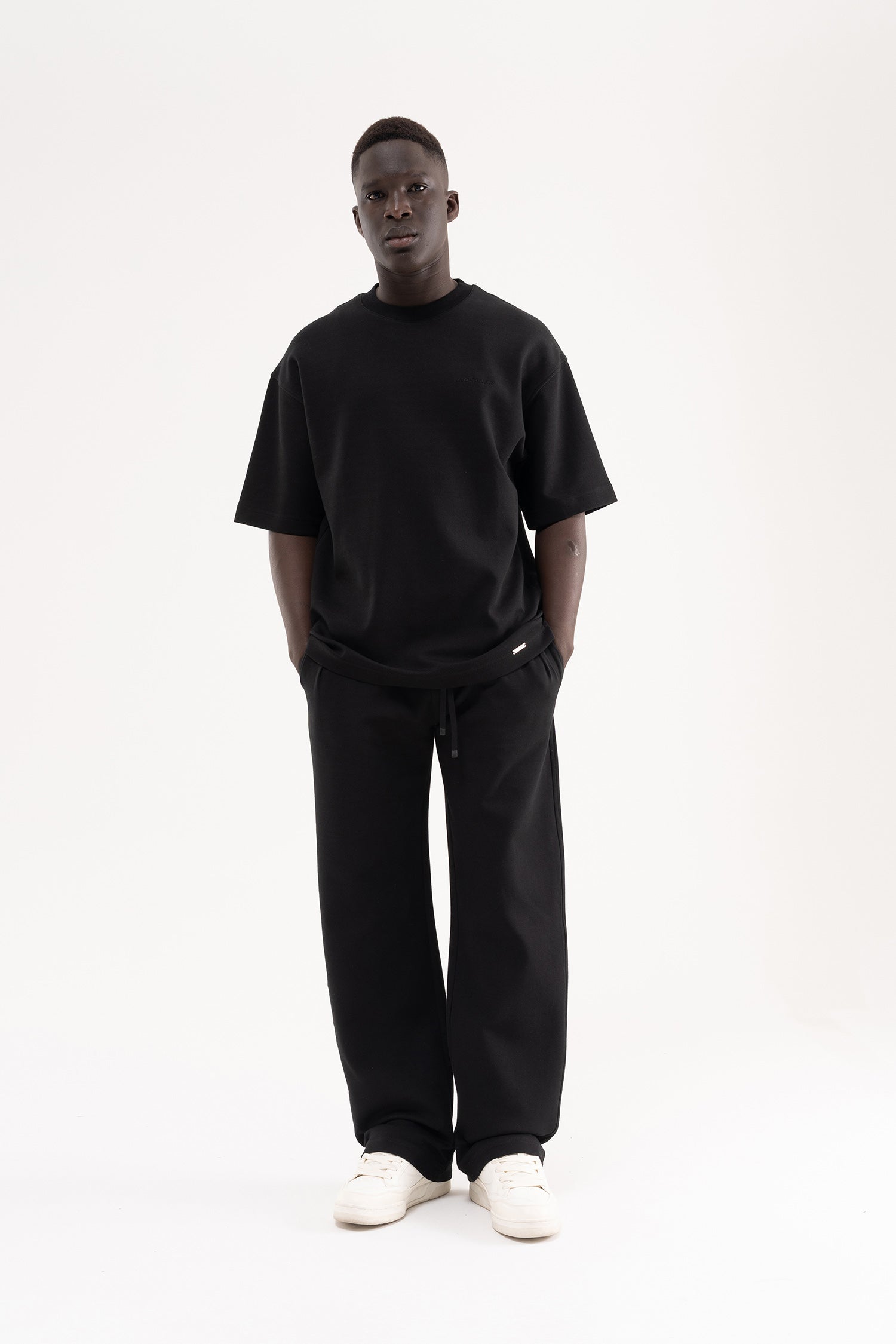 Erkek Çift Pilise Double Face Baggy Pantolon Siyah-8