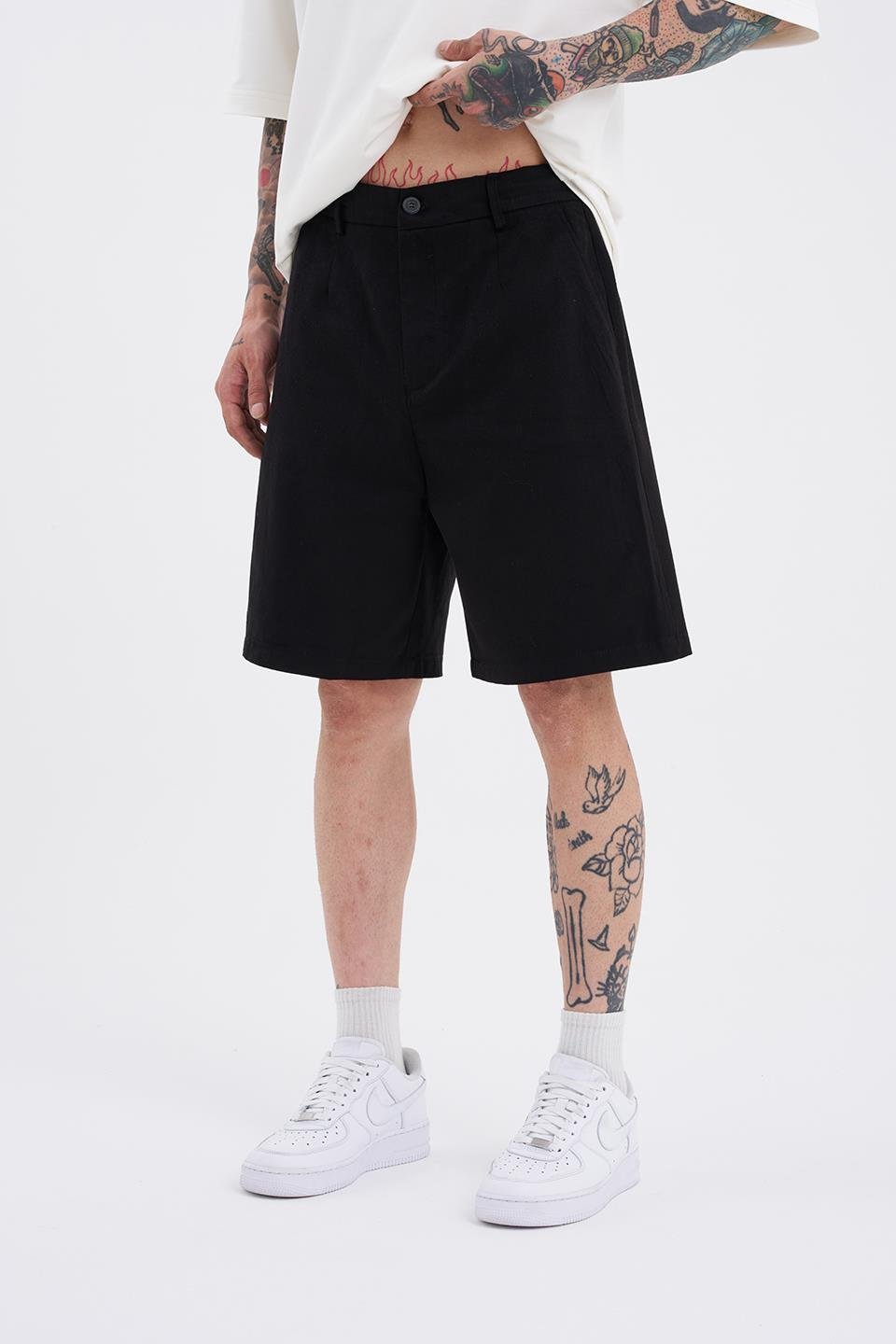 Erkek Gabardin Oversıze Şort Siyah