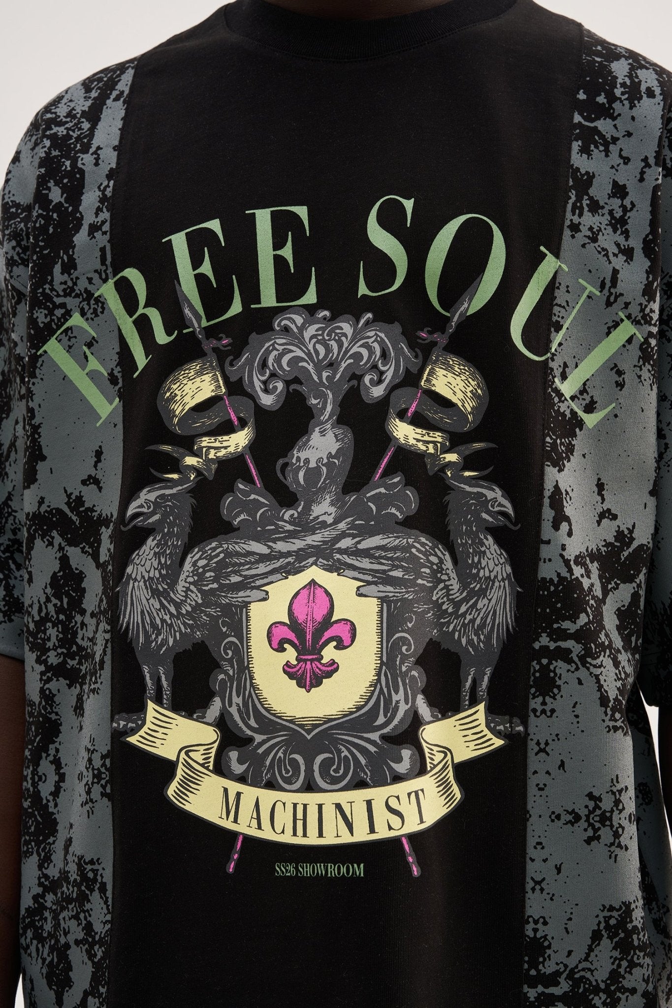 Erkek Free Soul Printed Oversize Tişört Siyah