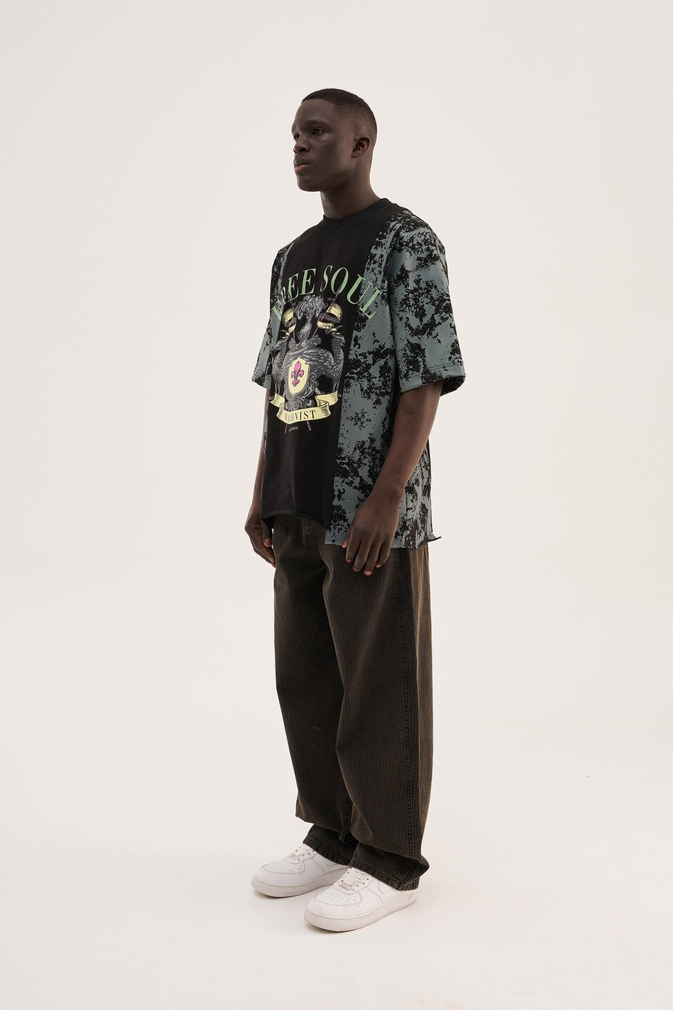 Erkek Free Soul Printed Oversize Tişört Siyah
