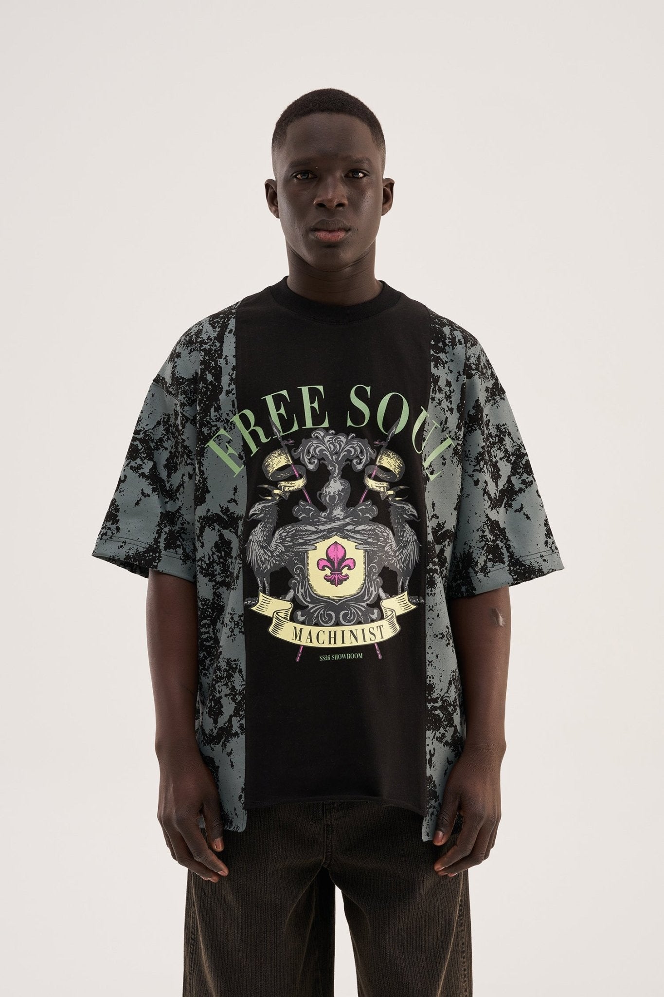 Erkek Free Soul Printed Oversize Tişört Siyah