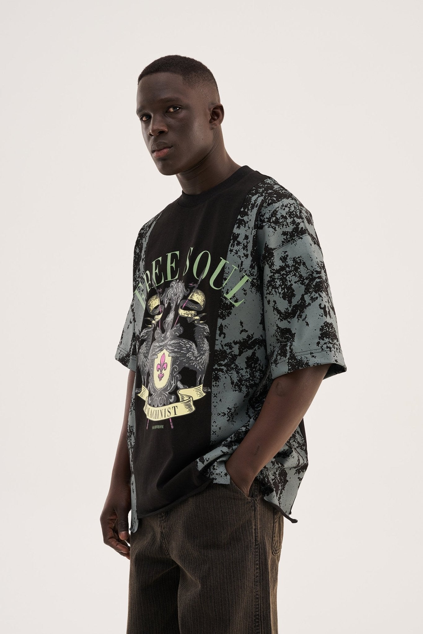 Erkek Free Soul Printed Oversize Tişört Siyah