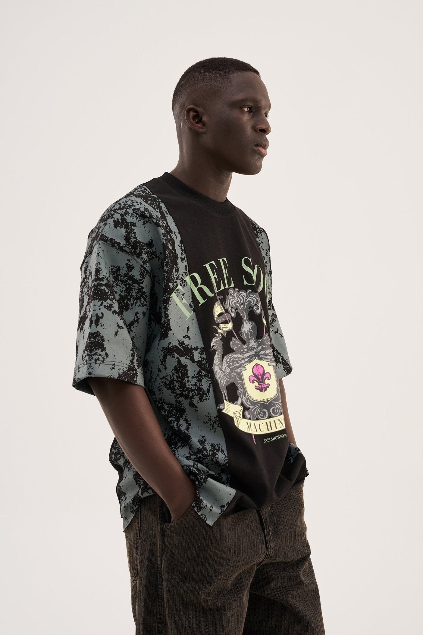 Erkek Free Soul Printed Oversize Tişört Siyah