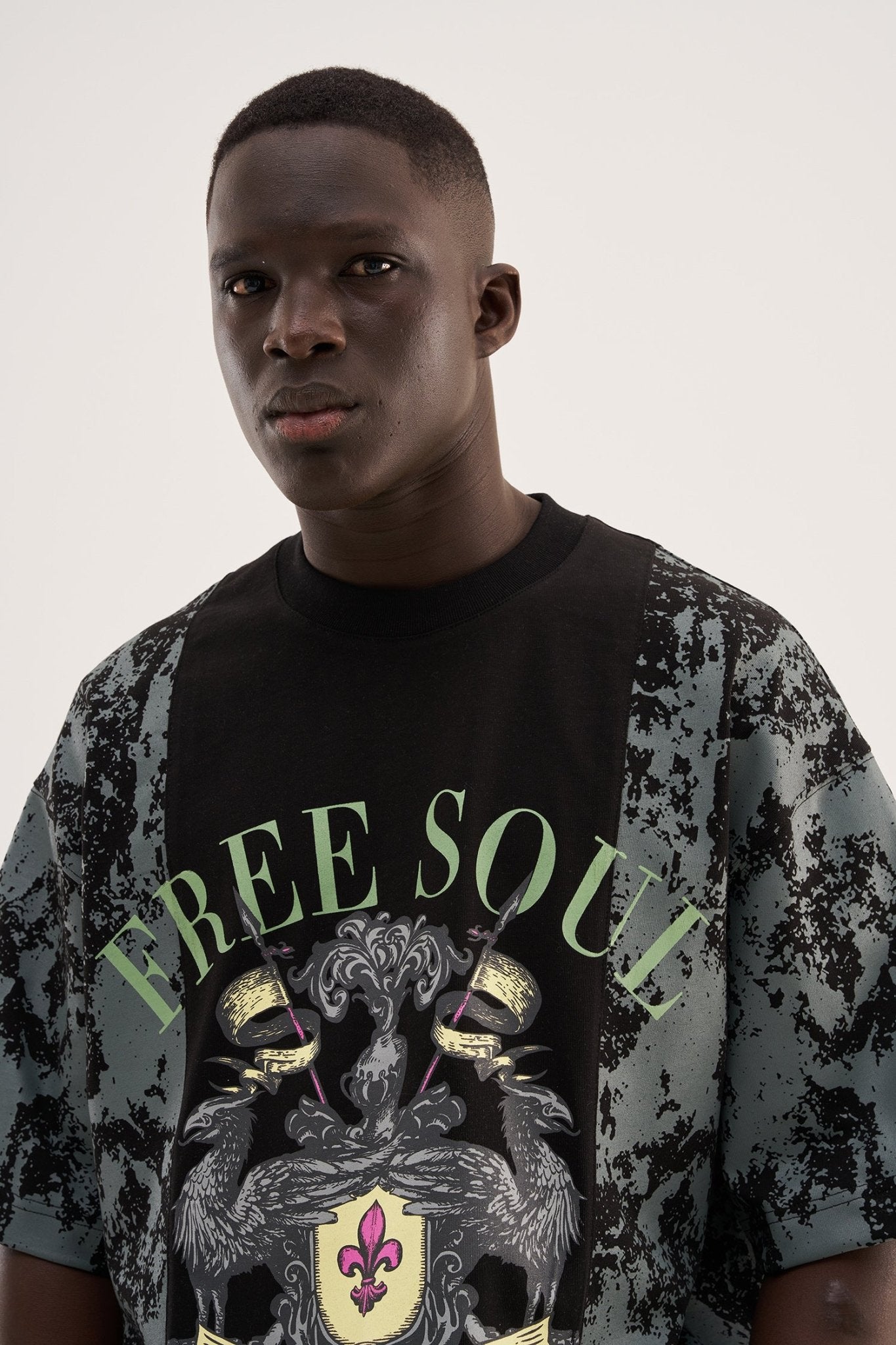 Erkek Free Soul Printed Oversize Tişört Siyah