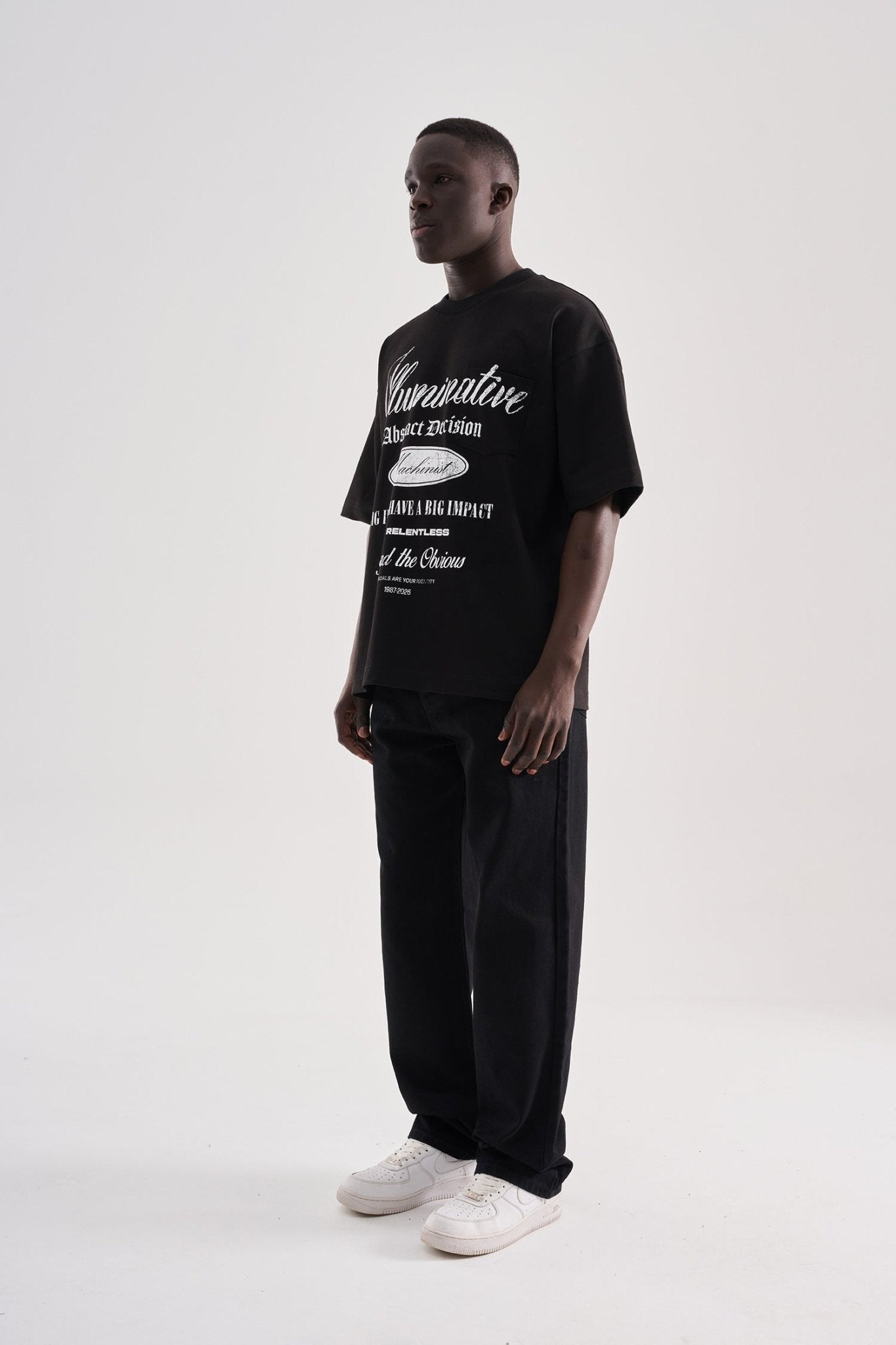 Erkek Printed Pocket Oversize Tişört Siyah