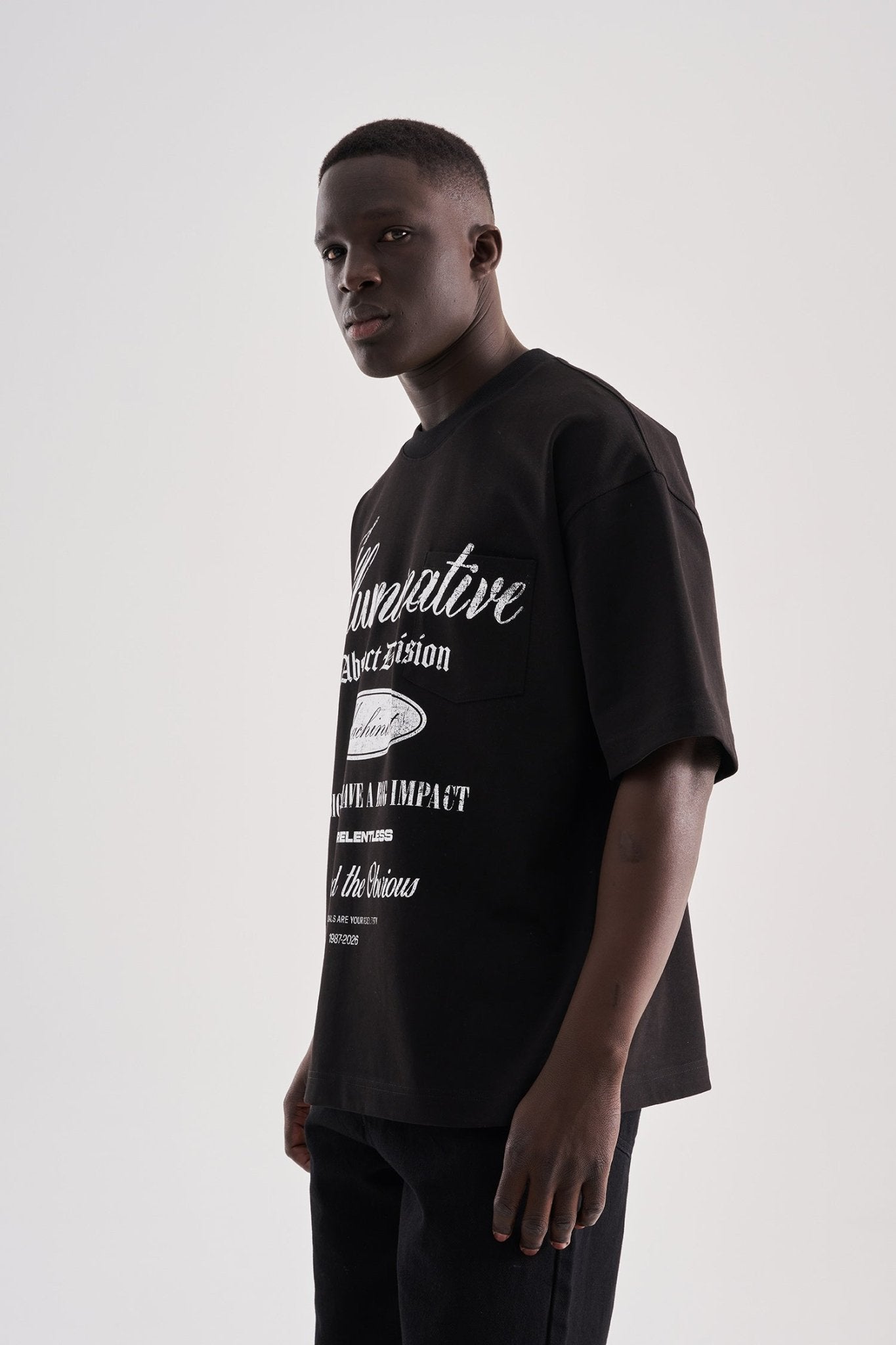 Erkek Printed Pocket Oversize Tişört Siyah