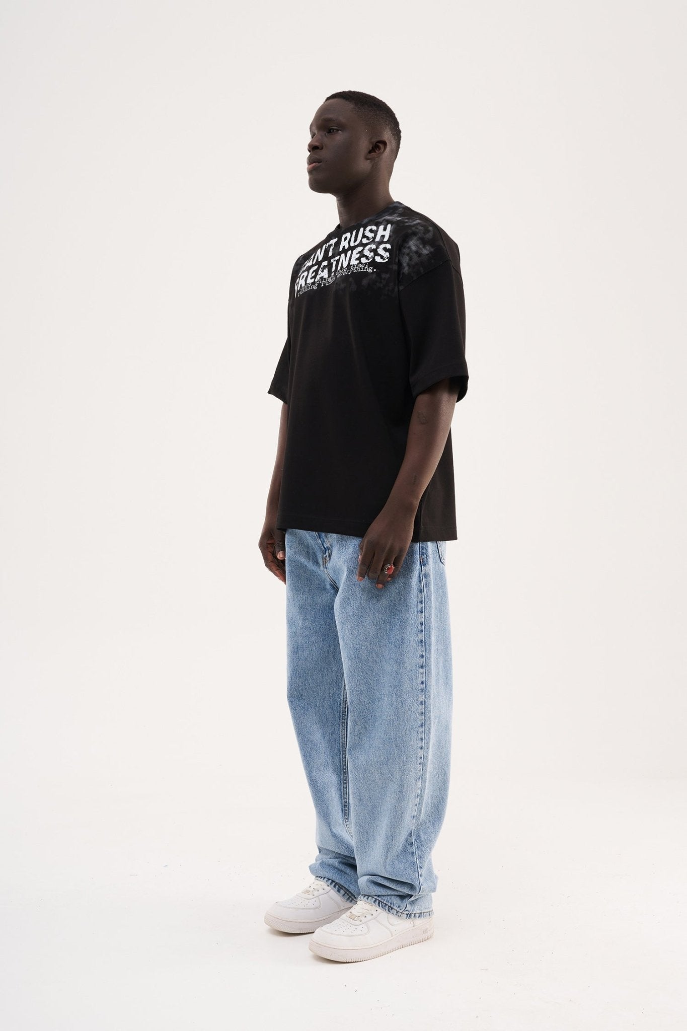 Erkek Collar Printed Oversize Tişört Siyah