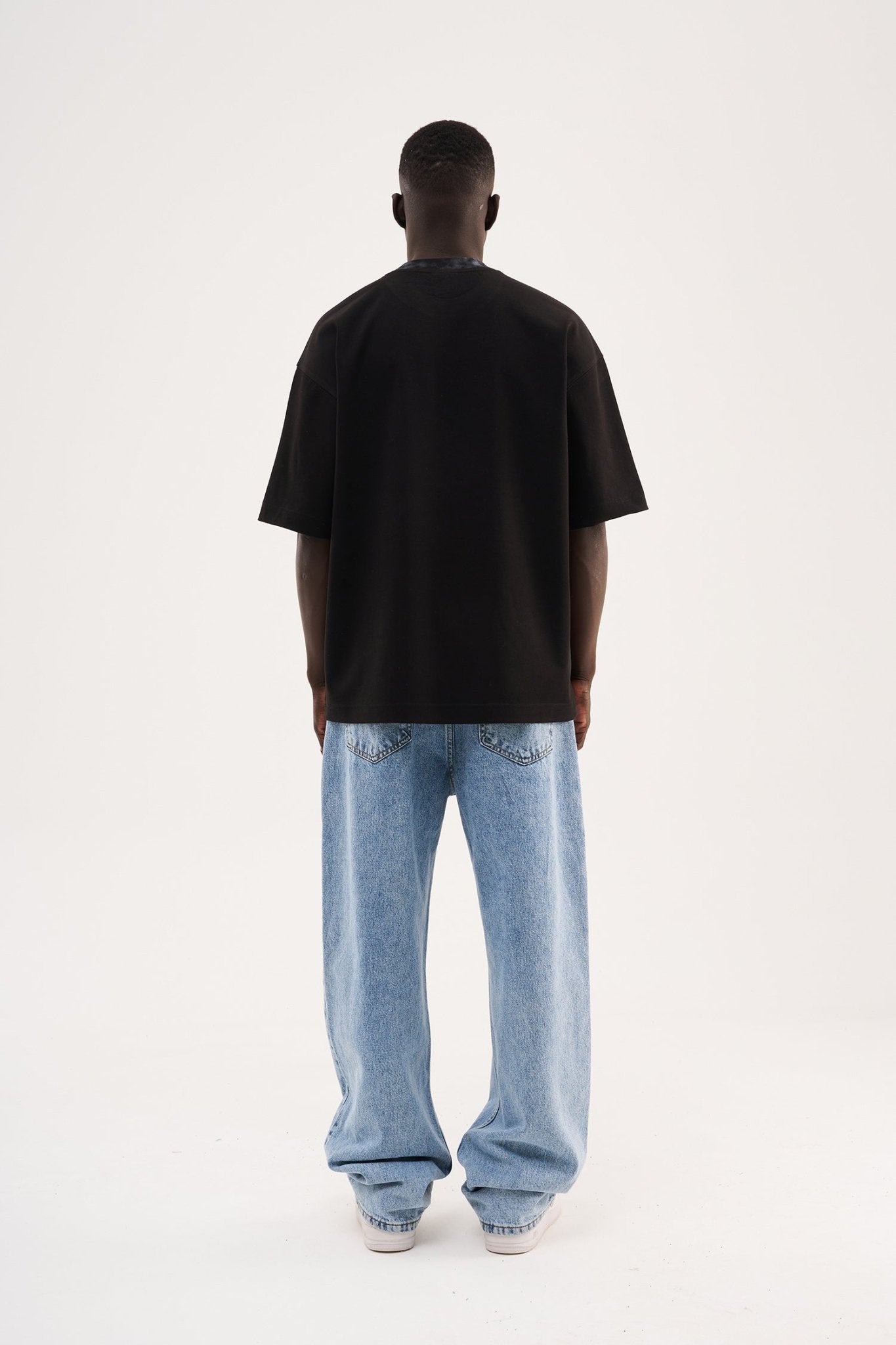 Erkek Collar Printed Oversize Tişört Siyah