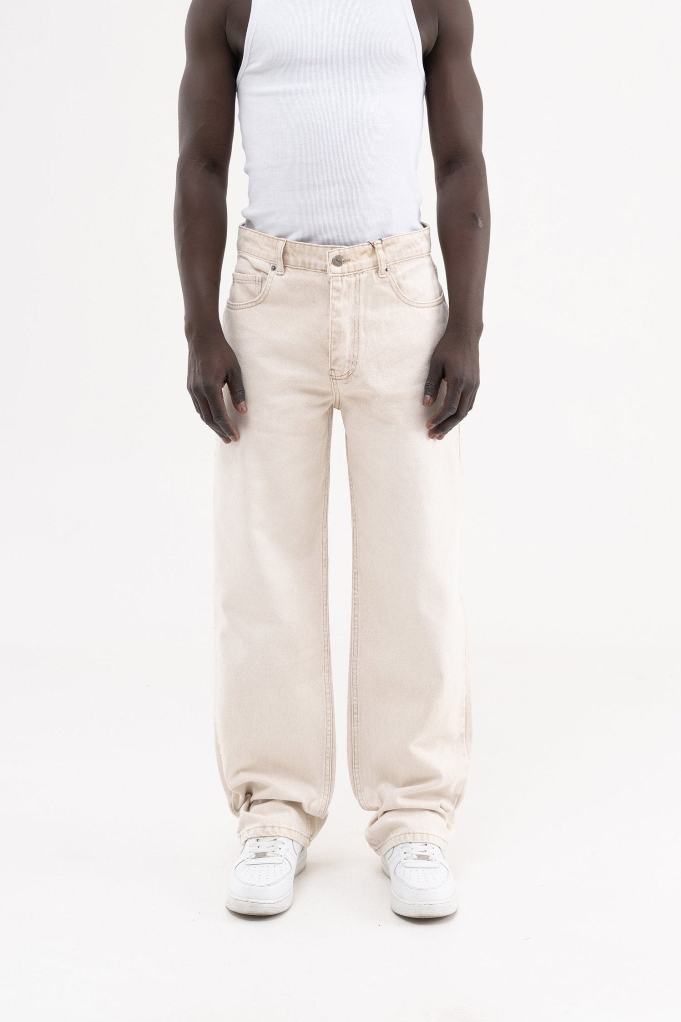 Erkek Efektli Yıkamalı Baggy Jean Pantolon Taş