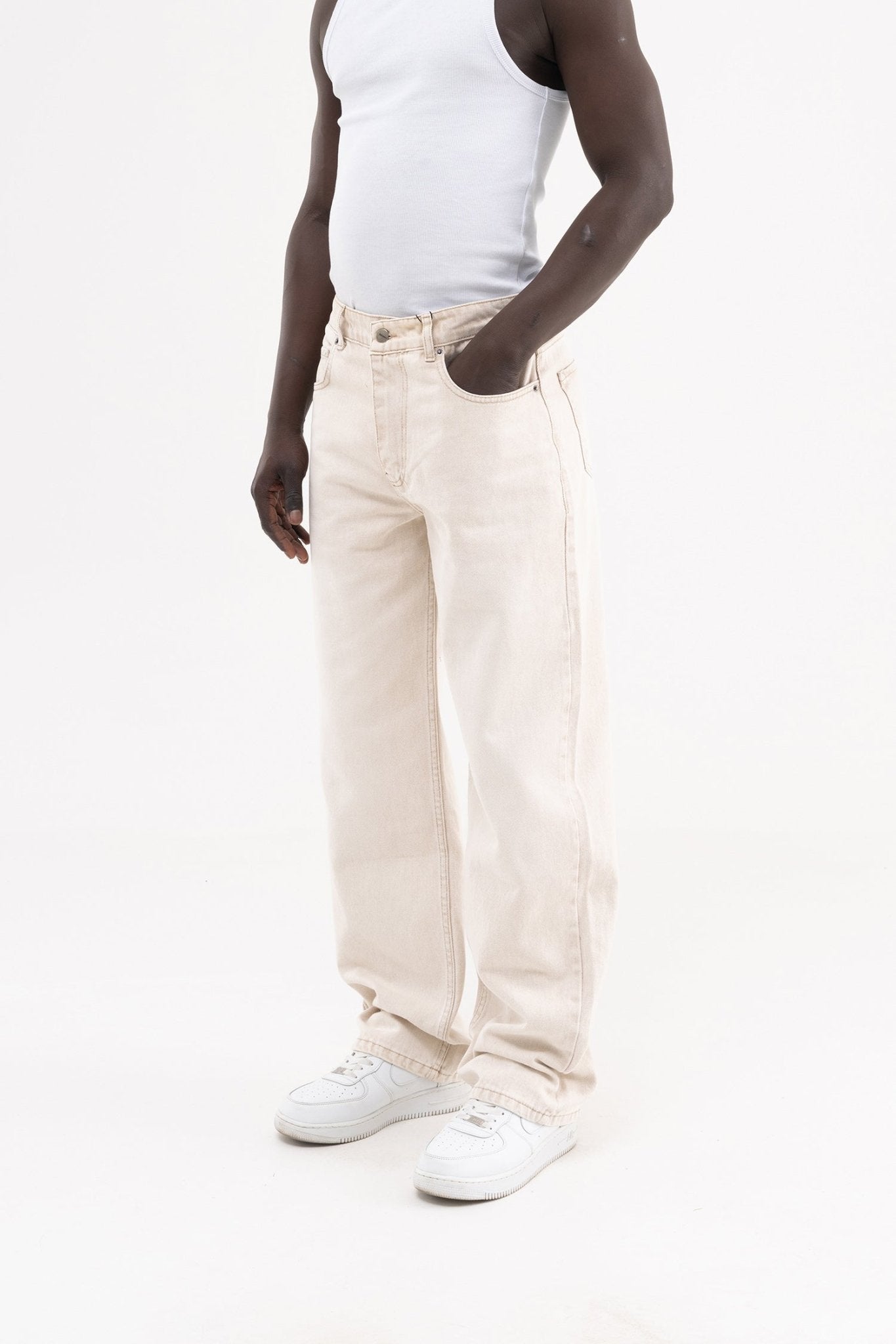 Erkek Efektli Yıkamalı Baggy Jean Pantolon Taş